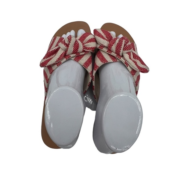 a new day Red Cream Striped Slip On Bow Sandals Size 8 1/2 Women’s - Picture 5 of 10